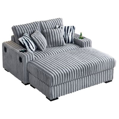 1 Pc. Upholstered Comfy Sleeper with Back & Toss Pillows, Bluetooth Speaker & Wireless Charger Loveseat with Ottoman