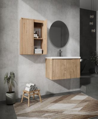 36" Wall-Mounted Bathroom Vanity With Sink and Side Cabinet