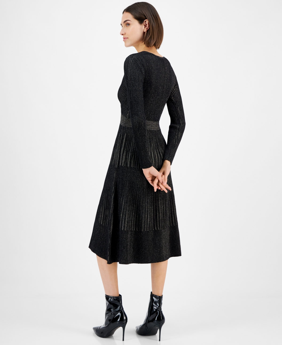 T Tahari Women's Metallic Ribbed Surplice Fit & Flare Dress, Created for Macy's