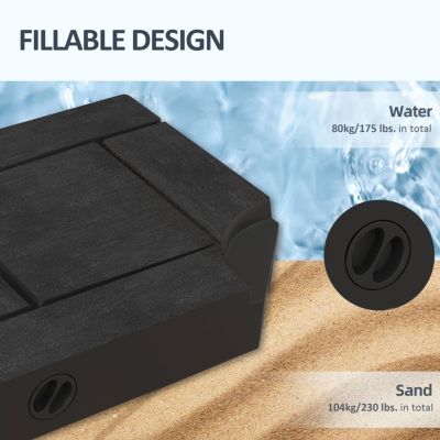 4 Piece Patio Cantilever Umbrella Base Weight Set, Fillable Outdoor Offset Umbrella Weights for Umbrella Stand, 175 lbs. Capacity Water or 230 lbs. Capacity Sand, Black