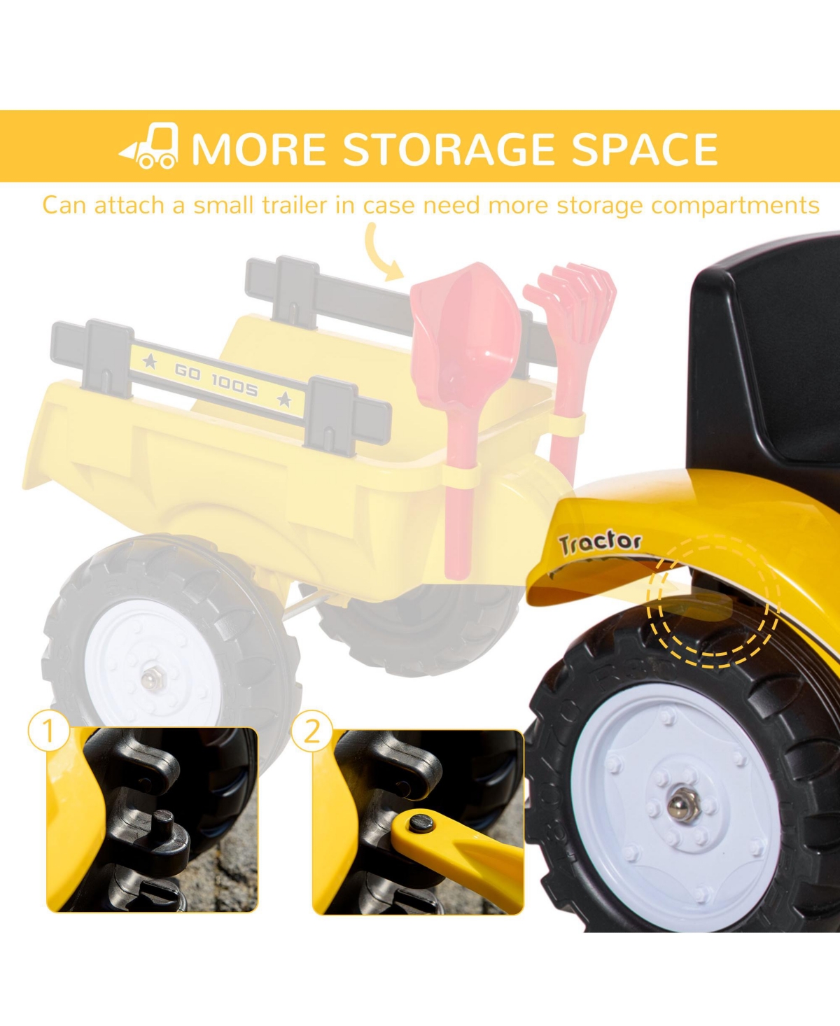 Streamdale Furniture Ride On Excavator with Manual Control Bucket, No Power Ride on Tractor Pedal Car Pretend Play with Forward Backward, for Aged 3-6