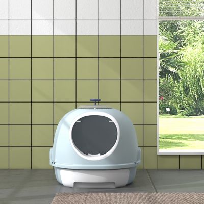 Covered Litter Box, Litter Box with a Lid, Scoop Enclosed Drawer & Skylight for Cats That's Easy to Clean, Blue
