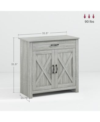 Farmhouse Sideboard Buffet Cabinet, Barn Door Coffee Bar Cabinet with Drawer and Adjustable Shelf, Kitchen Cabinet for Living Room, Entryway, Stone Gray