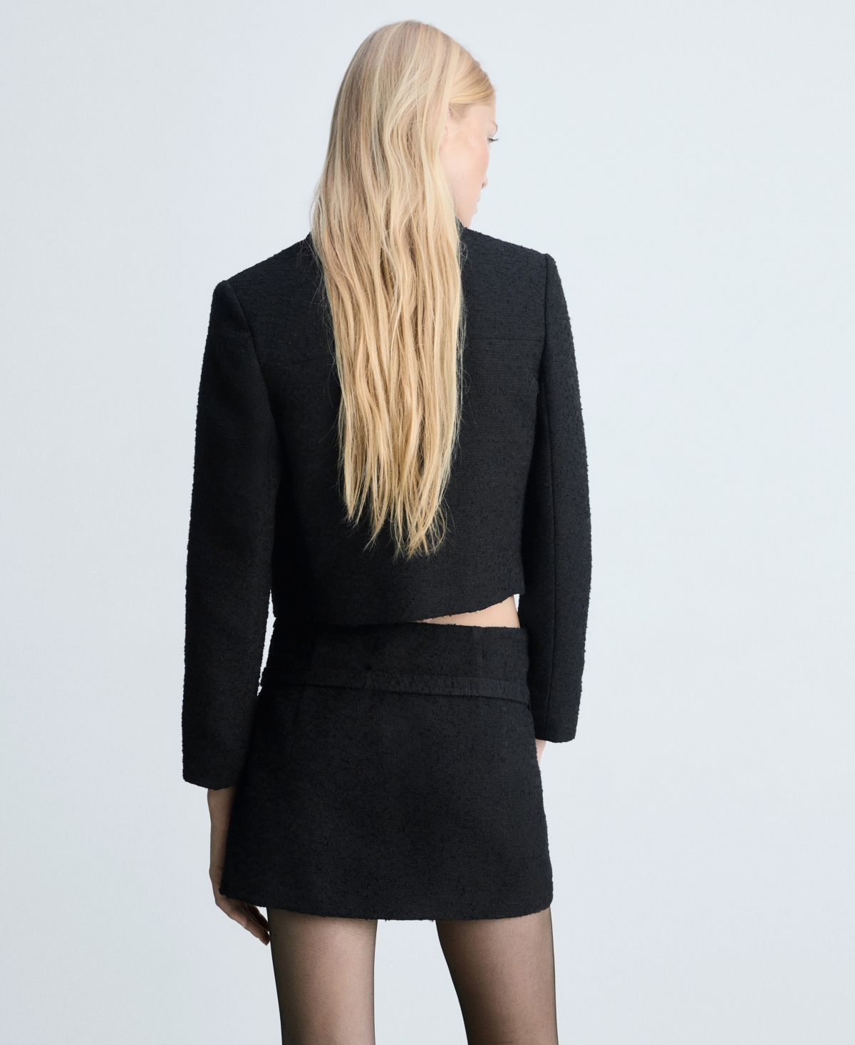 Mango Women's Decorative Belt Tweed Mini Skirt