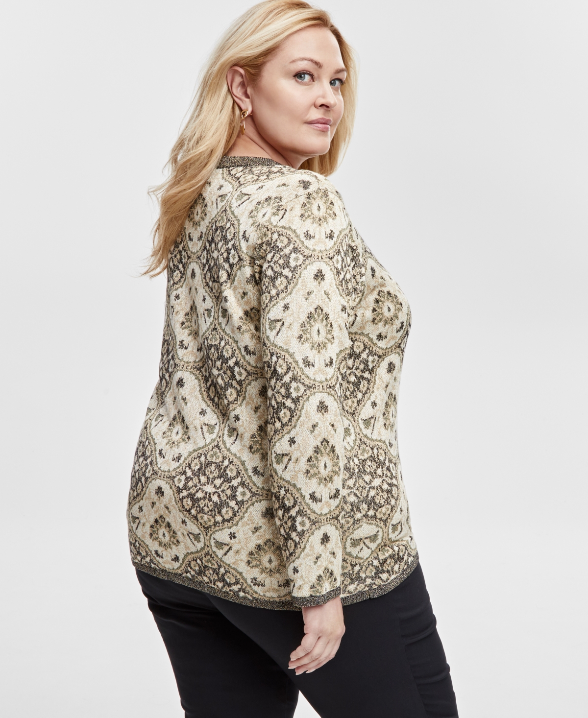JM COLLECTION PLUS SIZE SCOOP-NECK METALLIC SWEATER, EXCLUSIVELY AT MACY'S 