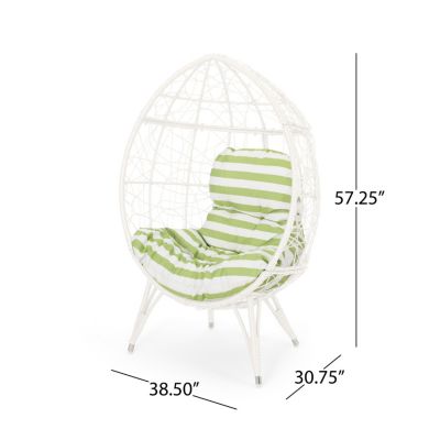 Chic Teardrop Chair Faux Rattan Weave, Plush Cushion, Abstract Mesh
