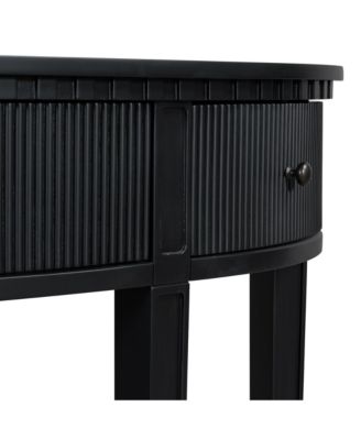 Distinctive Features of Pine Veneer Console Table with Vertical Stripe Drawer Fronts and Four Legs