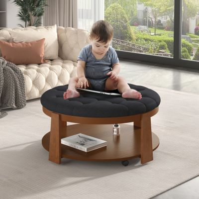 Modern Round Tufted Coffee Table Ottoman with Storage