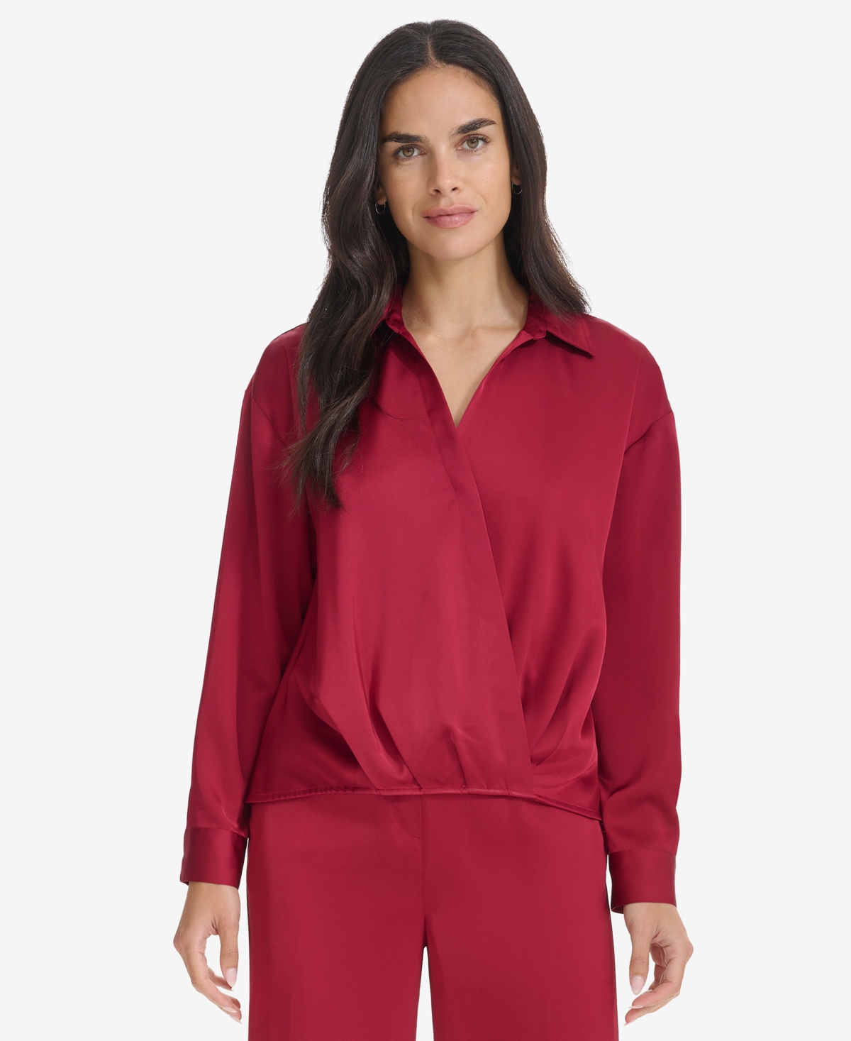 Calvin Klein Women's Faux-Wrap Collared Shirt