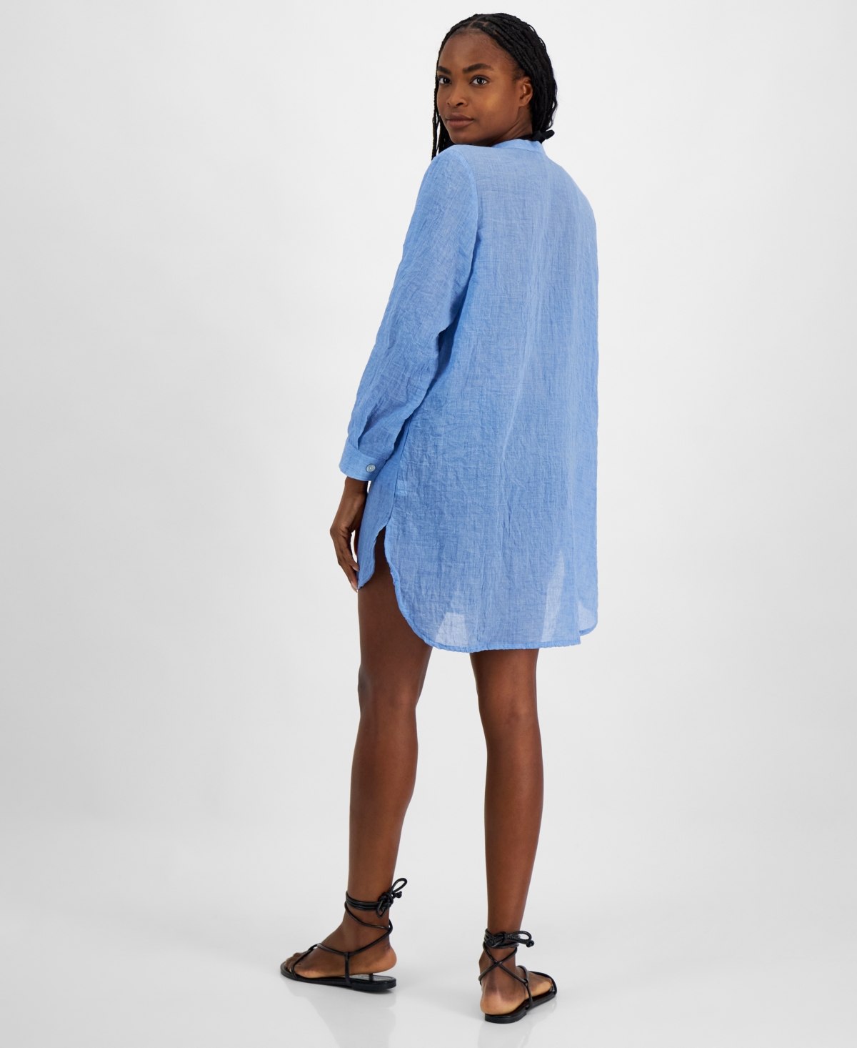 J Valdi Women's Big Shirt Button-front Long-sleeve Swim Cover-up In Chambray In Chambray
