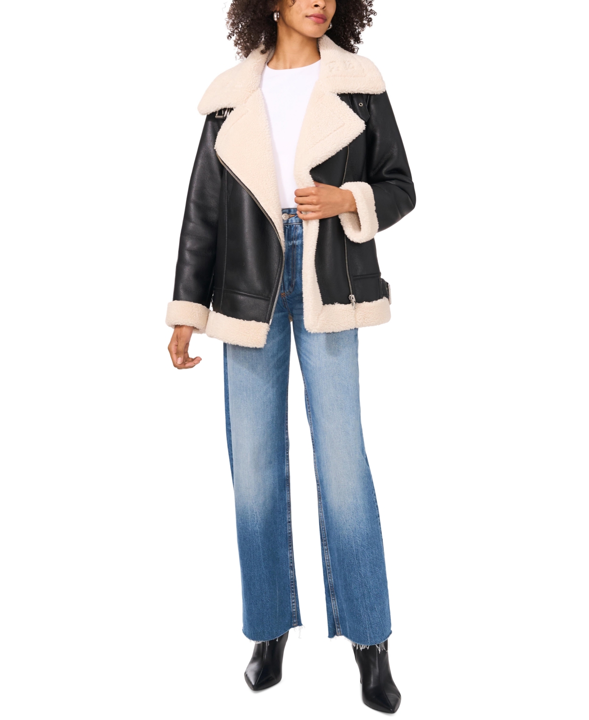 Shop Vince Camuto Women's Faux-shearling Aviator Jacket In Birch
