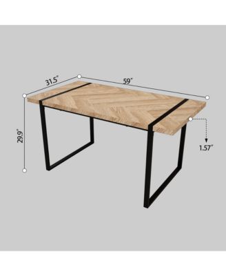 59" Rural Industrial Rectangular MDF Light Wood Dining Table Set and PU Armless Dining Chair Set, 6-piece. Kitchen Black Metal Table Leg Dining Chair Set