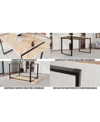 59" Rural Industrial Rectangular MDF Light Wood Dining Table Set and PU Armless Dining Chair Set, 6-piece. Kitchen Black Metal Table Leg Dining Chair Set