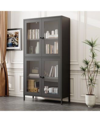 Black 4-Door Glass Display Cabinet