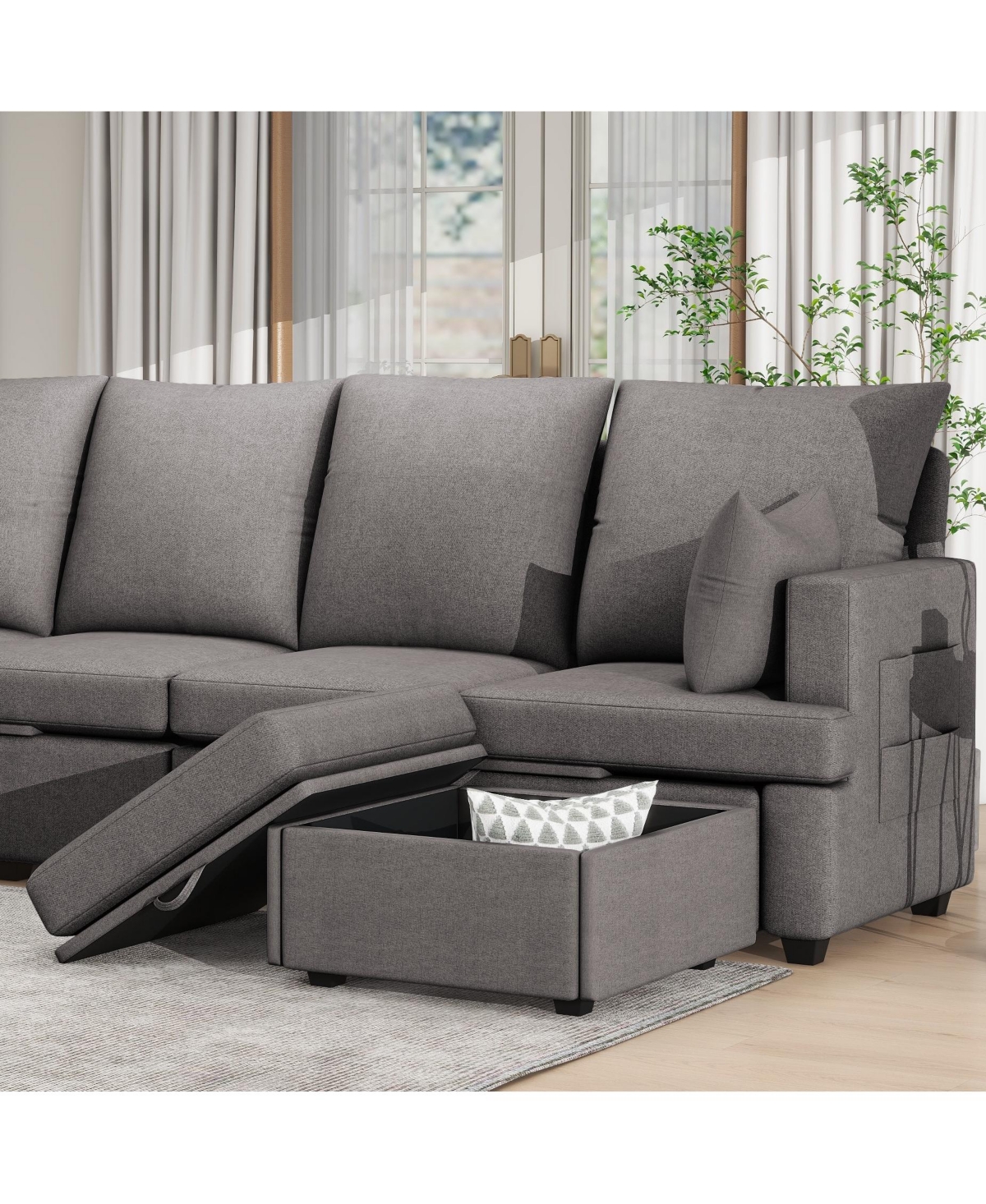 Streamdale Furniture Modern L shape Modular Sofa, 5 Seat Chenile sectional Couch Set with 2 pilows lncluded, freely CombinableIndoor Funiture for Livi