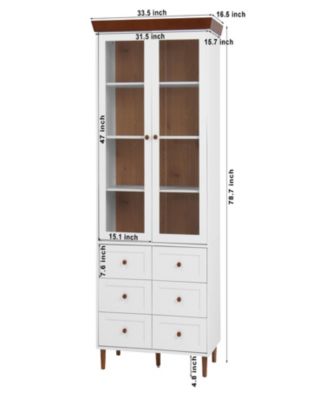 White MDF Display Cabinet with Glass Doors and Adjustable Shelves