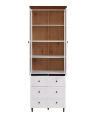White MDF Display Cabinet with Glass Doors and Adjustable Shelves