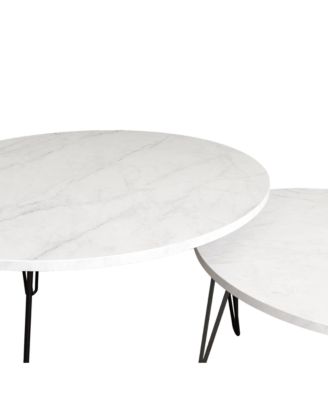 Round Nesting Coffee Table Set (2 Tables), Marble Top, Metal Base