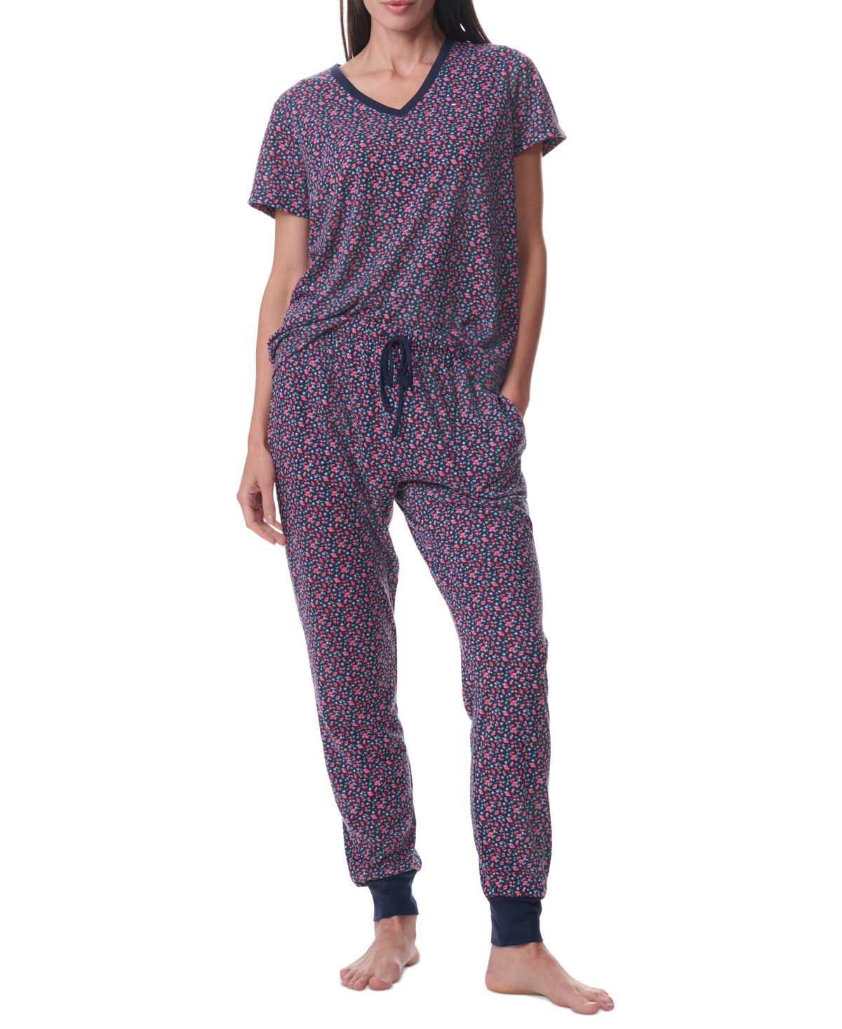 Tommy Hilfiger Women's Printed Short-sleeve Tee & Jogger Set In Floral Sky Captain