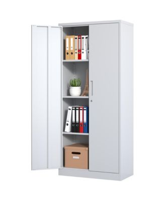 71"H Metal Garage Storage Cabinet, White Tool Steel Locking Cabinet with Doors and 3 Adjustable Shelves, Tall Cabinets for Garage Storage Systems Lockable File Cabinet for Home Office, Classroom, Pant