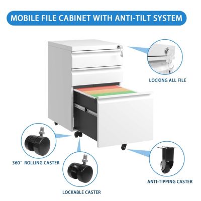 3-Drawer Mobile File Cabinet with Lock