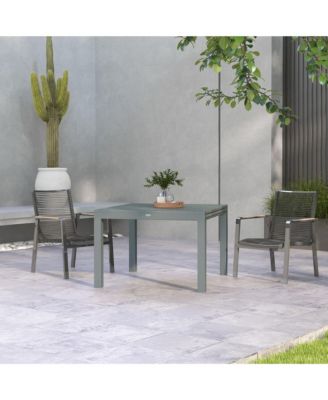 Extendable Outdoor Dining Table, 41"- 83" Aluminum Frame Patio Table with Wood Effect Steel Top, Rectangle Expandable Patio Table for 6-8, Dark Gray