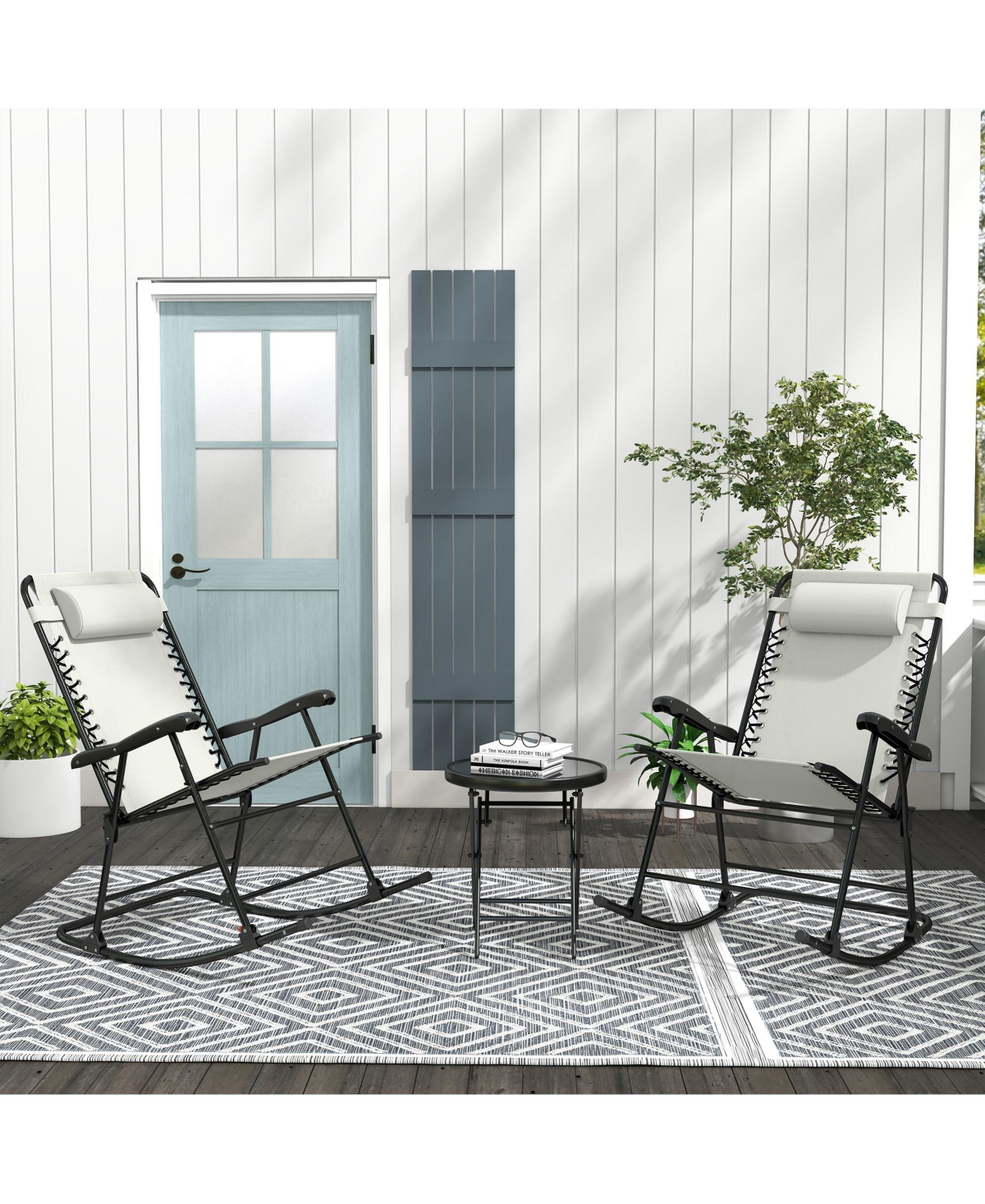 Streamdale Furniture 2 Piece Outdoor Rocking Chair Set, Patio Folding Lawn Rocker Set with Headrests for Yard, Patio, Deck, Backyard,- Cr