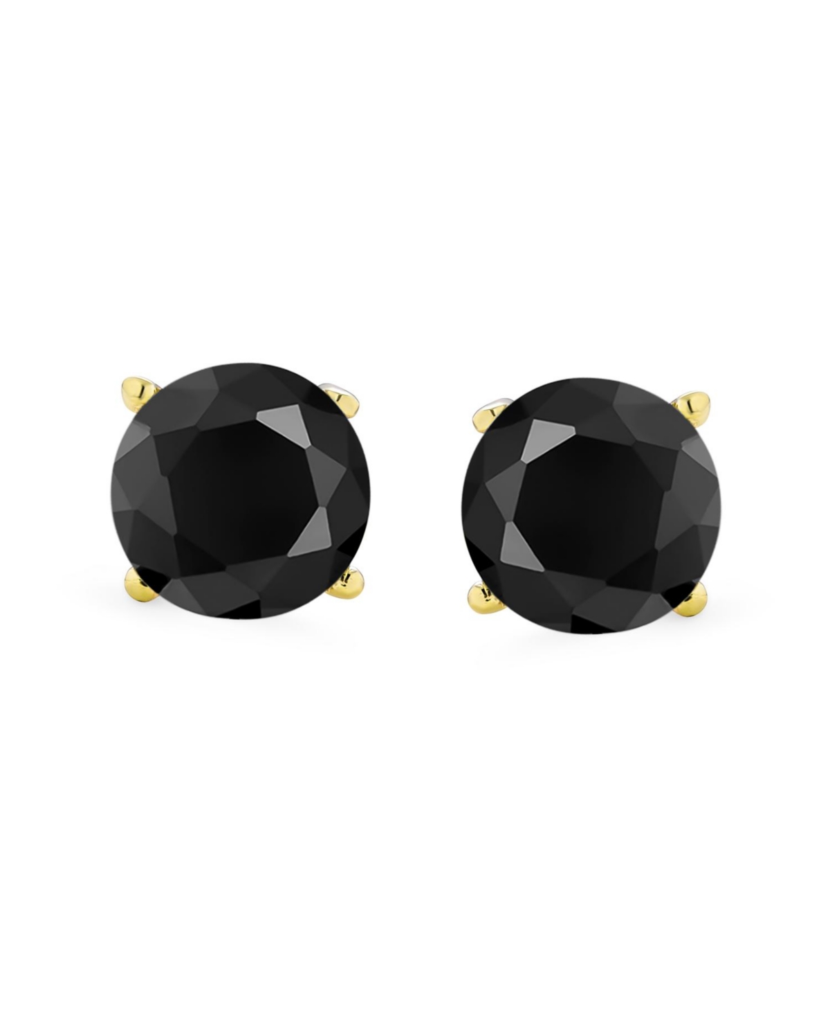 Bling Jewelry Black Cut Cubic Zirconia Stud Earrings Screwback Gold Plated Sterling Silver