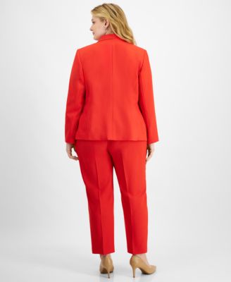 Plus Size Single-Button Straight-Leg Pantsuit Set