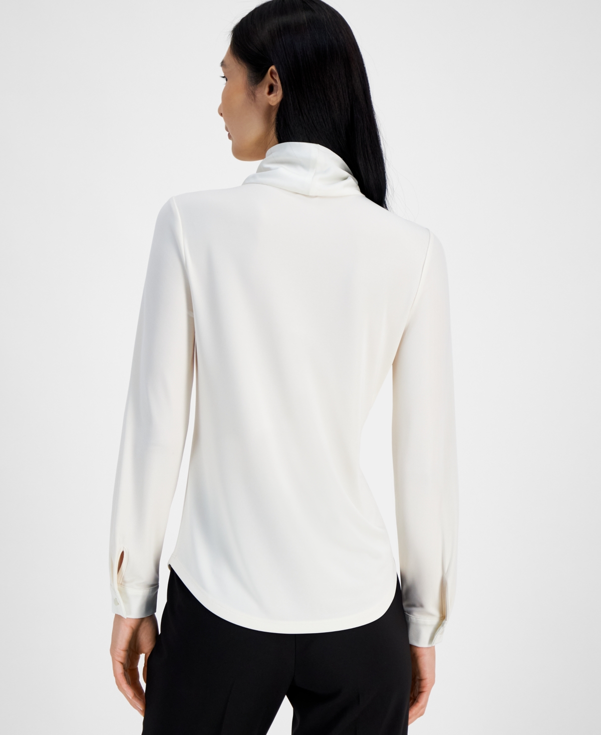 Anne Klein Petite Matte Draped Collar Blouse