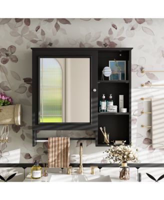 Wall Mounted Bathroom Storage Cabinet, Medicine Cabinets with large mirror door, adjustable shelves and three open storage levels(Not Include Bathroom Vanity