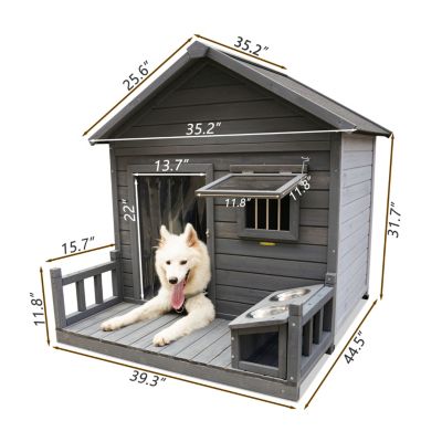 Streamdale Spacious Solid Wood Dog House with Terrace & Bowl