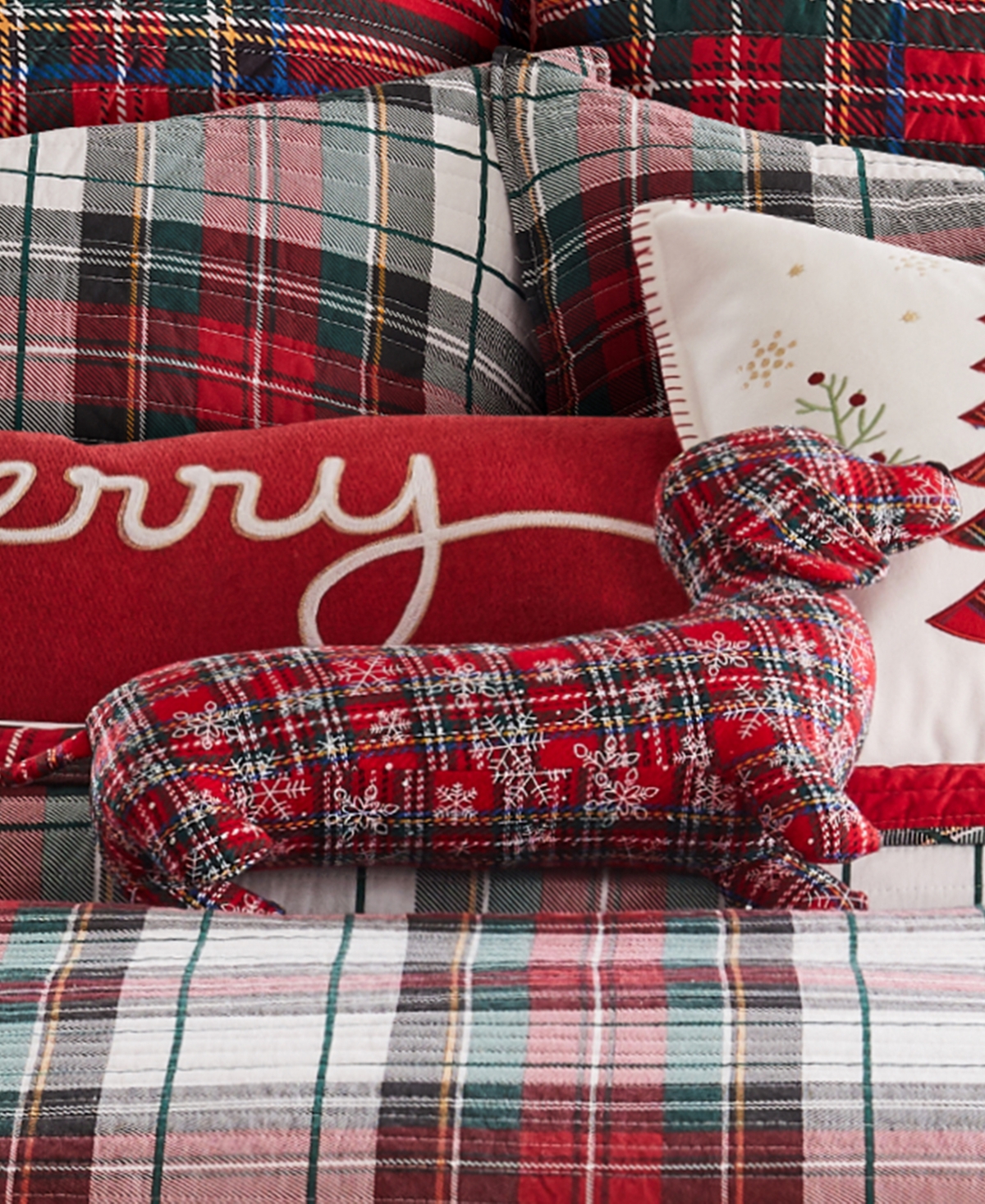 Levtex Spencer Plaid Dog Shaped Decorative Pillow, 12" X 20" In Red