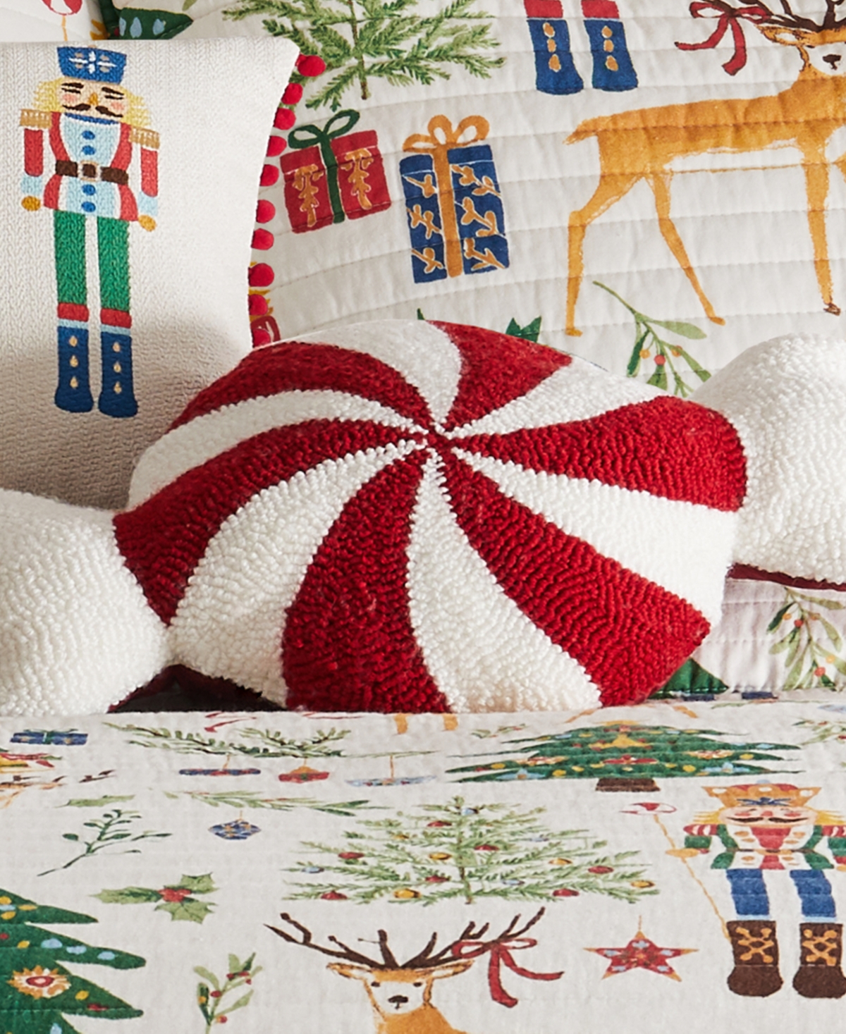 Levtex Nutcracker Candy Shaped Decorative Pillow, 12" X 20" In Red