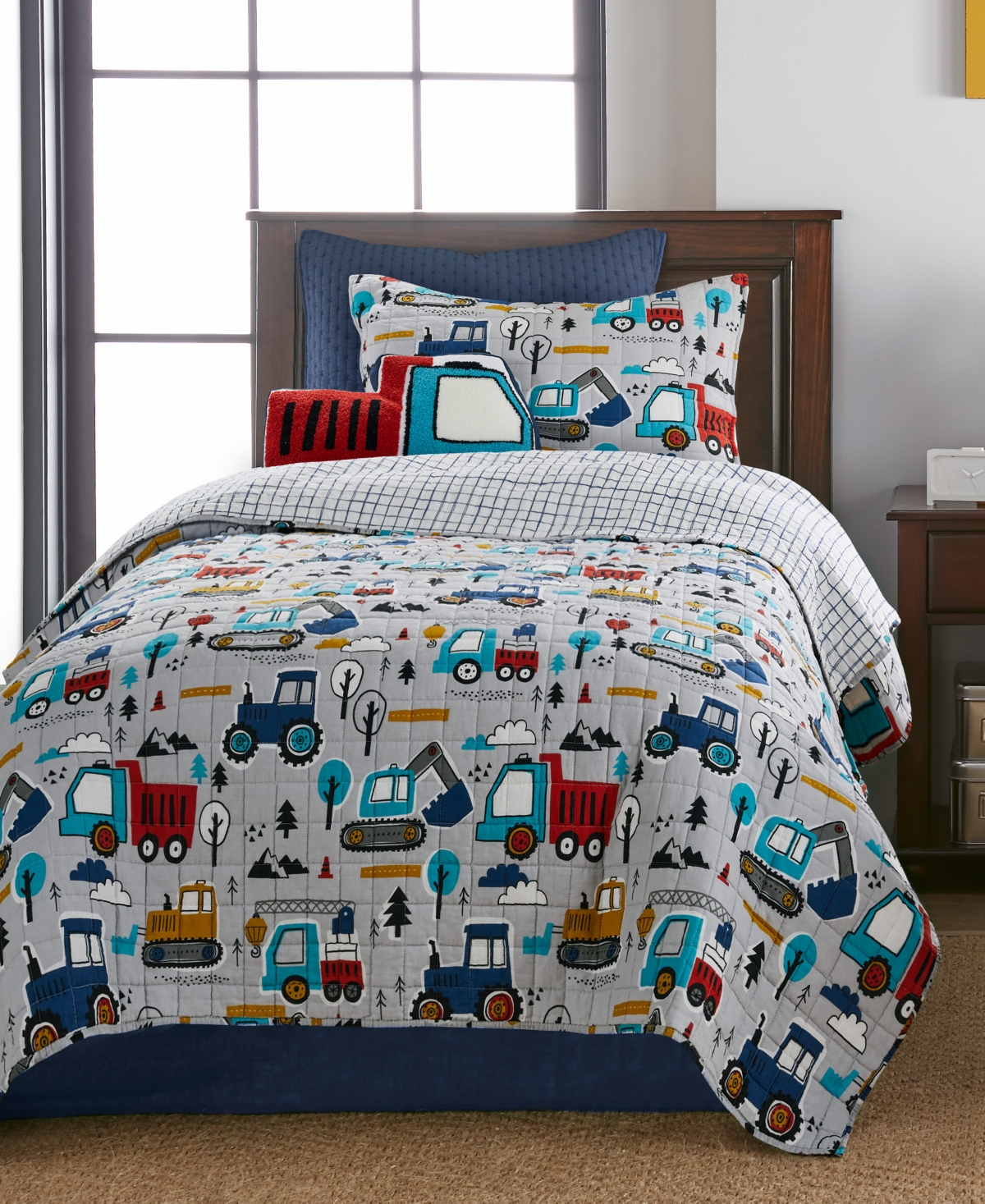 Levtex Mod Trucks 3d Dump Truck Shaped Kids Decorative Pillow, 18" X 18" In Multi Color