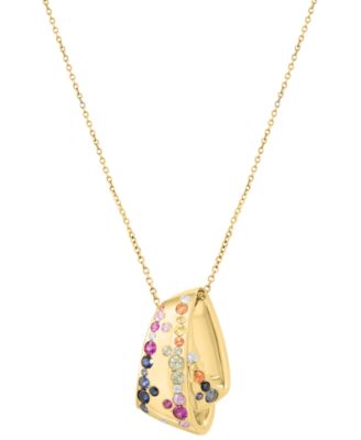 EFFY&reg; Multi-Sapphire (5/8 ct. t.w.) & Diamond (1/20 ct. t.w.) Scattered Cluster Geometric 18" Pendant Necklace in 14k Gold
