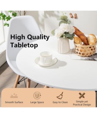 31.5" Round Dining Table Kitchen Table White Dining Table with White MDF desktop and Solid wood legs .Modern Style Coffee Table Leisure Dining Room Round Table for Kitchen Living Room