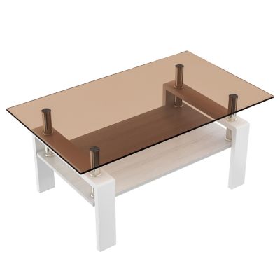 Streamdale Coffee Table – 1 Pc, Tempered Glass & MDF, Metal Legs, 2-Tier Modern Design, Smooth Edges, Living Room Furniture