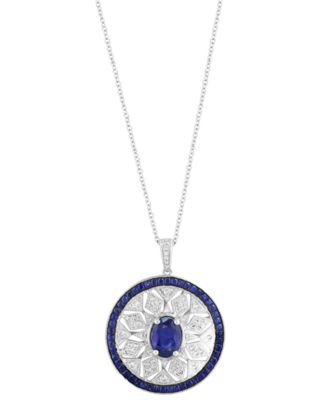EFFY&reg; Sapphire (1-7/8 ct. t.w.) & Diamond (1/3 ct. t.w.) Mandala Openwork 18" Pendant Necklace in Sterling Silver