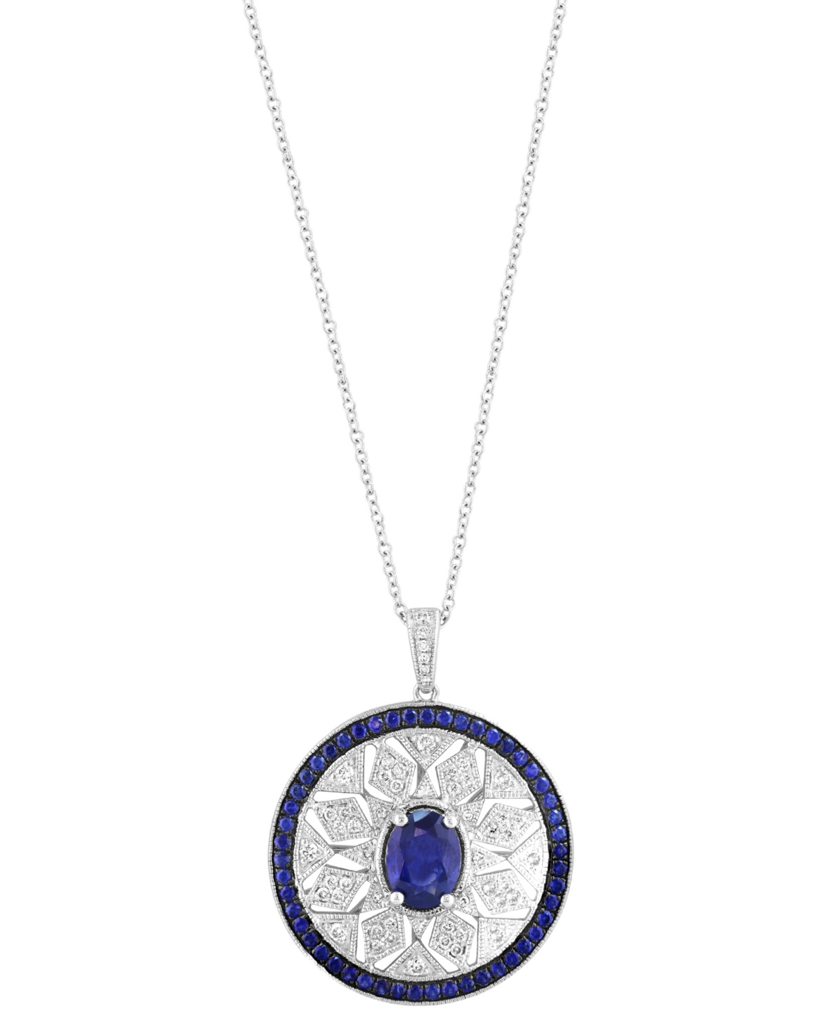 Effy Collection Effy Sapphire (1-7/8 Ct. T.w.) & Diamond (1/3 Ct. T.w.) Mandala Openwork 18" Pendant Necklace In Ste In Sapphire