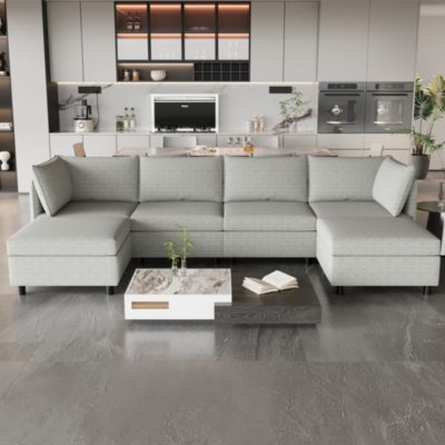 Modular Sectional Sofa, Convertible Sofa Seat With Storage, Sleeper Sectional Sofa Set, Fabric Flexible Modular Combinations for Living Room