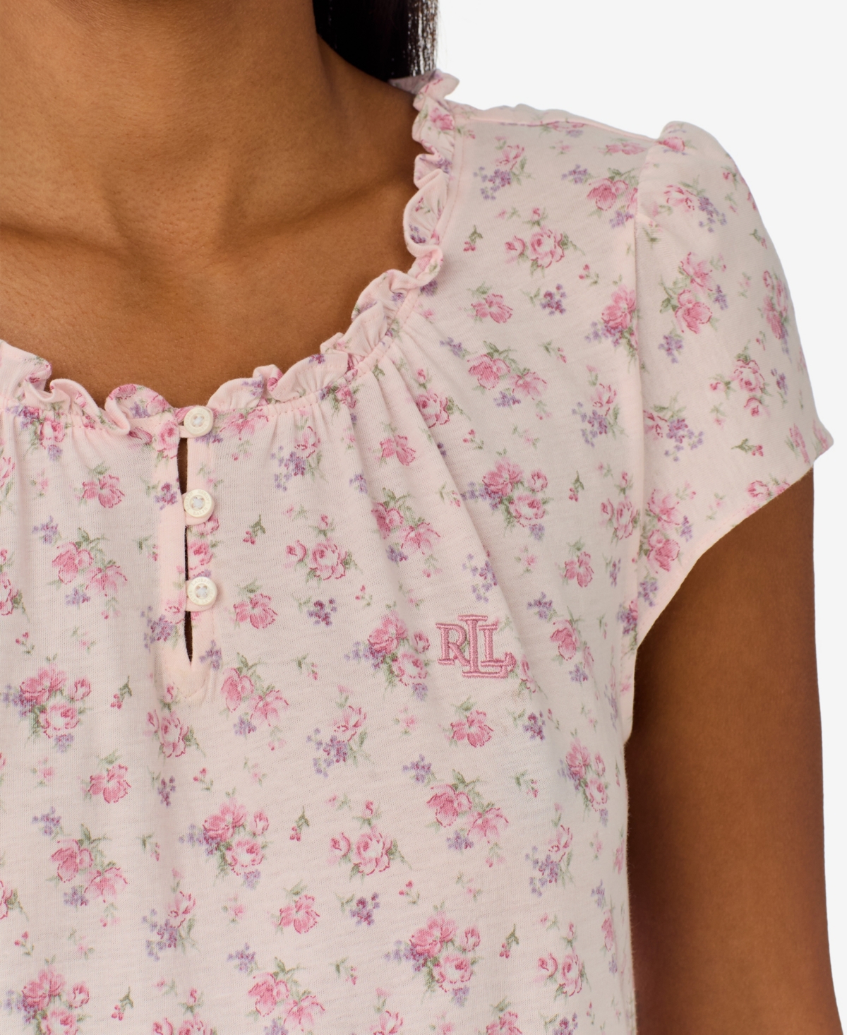 Lauren Ralph Lauren Flutter Sleeve Ruffle Neck Nightgown