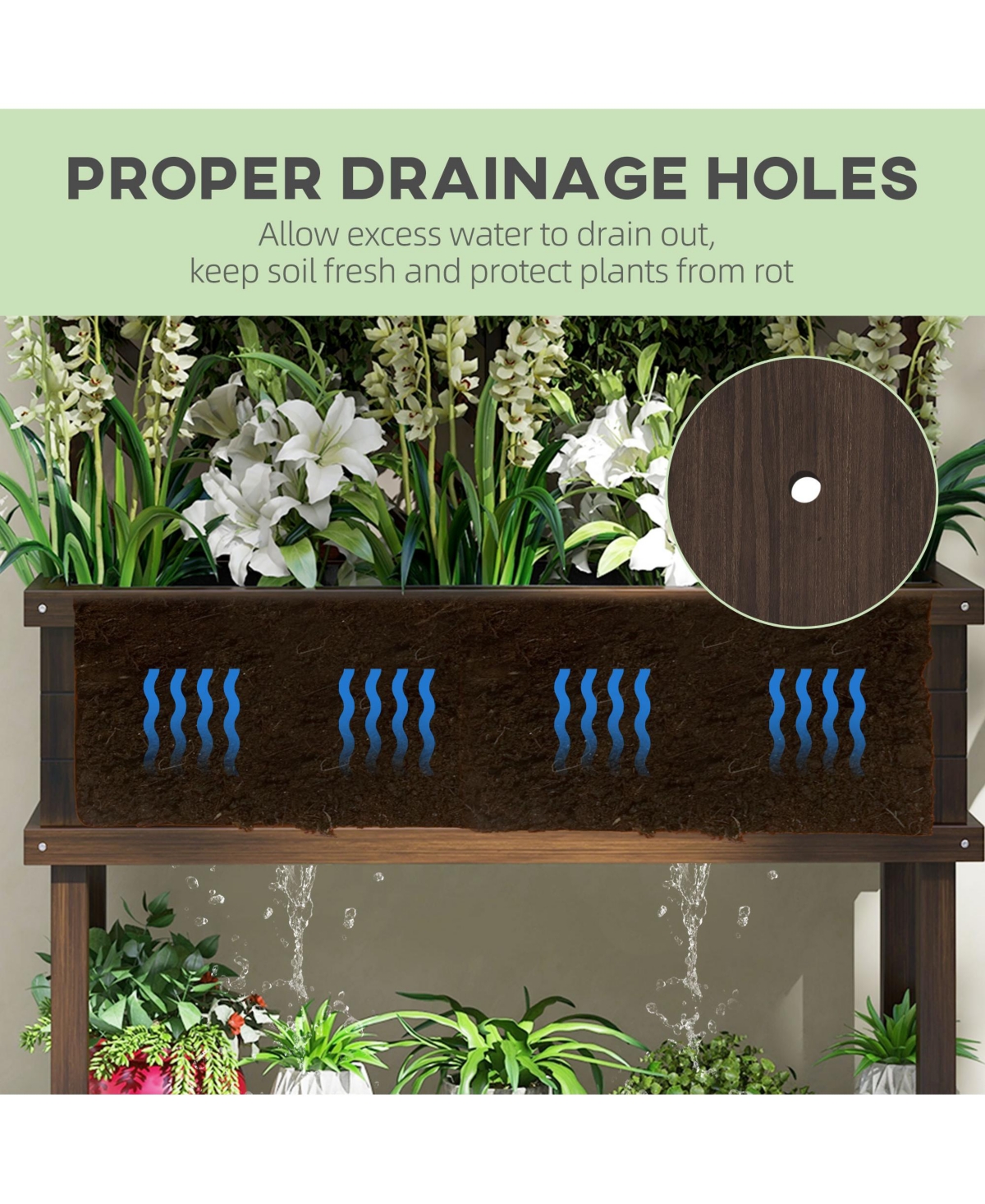 Streamdale Furniture Raised Garden Bed with Trellis for Climbing Plants, Vegetable, Grape Vines, Wood Planter with Legs, Drainage Holes and Filter for