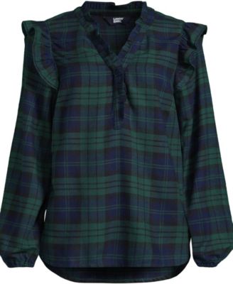 Women's Plus Size Ruffle Front Flannel Popover Blouse
