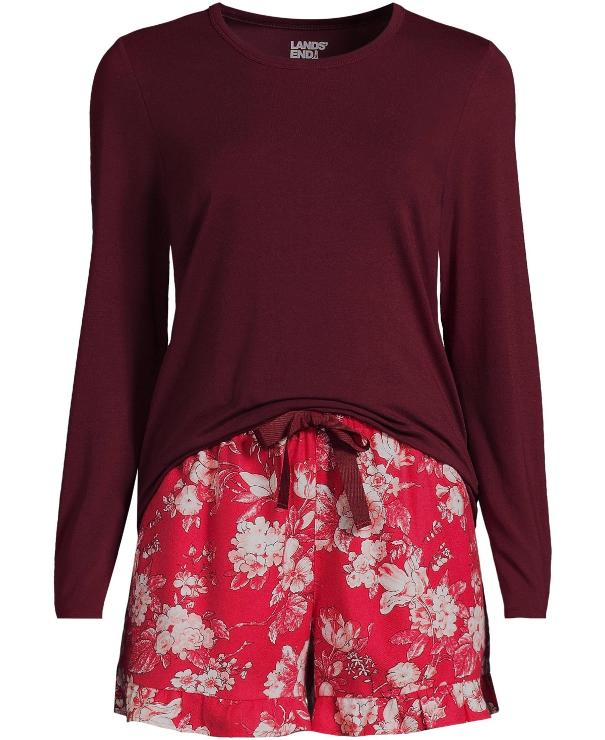 Lands' End Women's Lightweight Cotton Modal Drapey Flannel 2 Piece Pajama Set - Top and Shorts