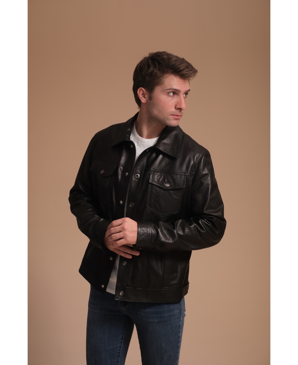 Men's Leather Jacket, Black, Created for Macy's - Black