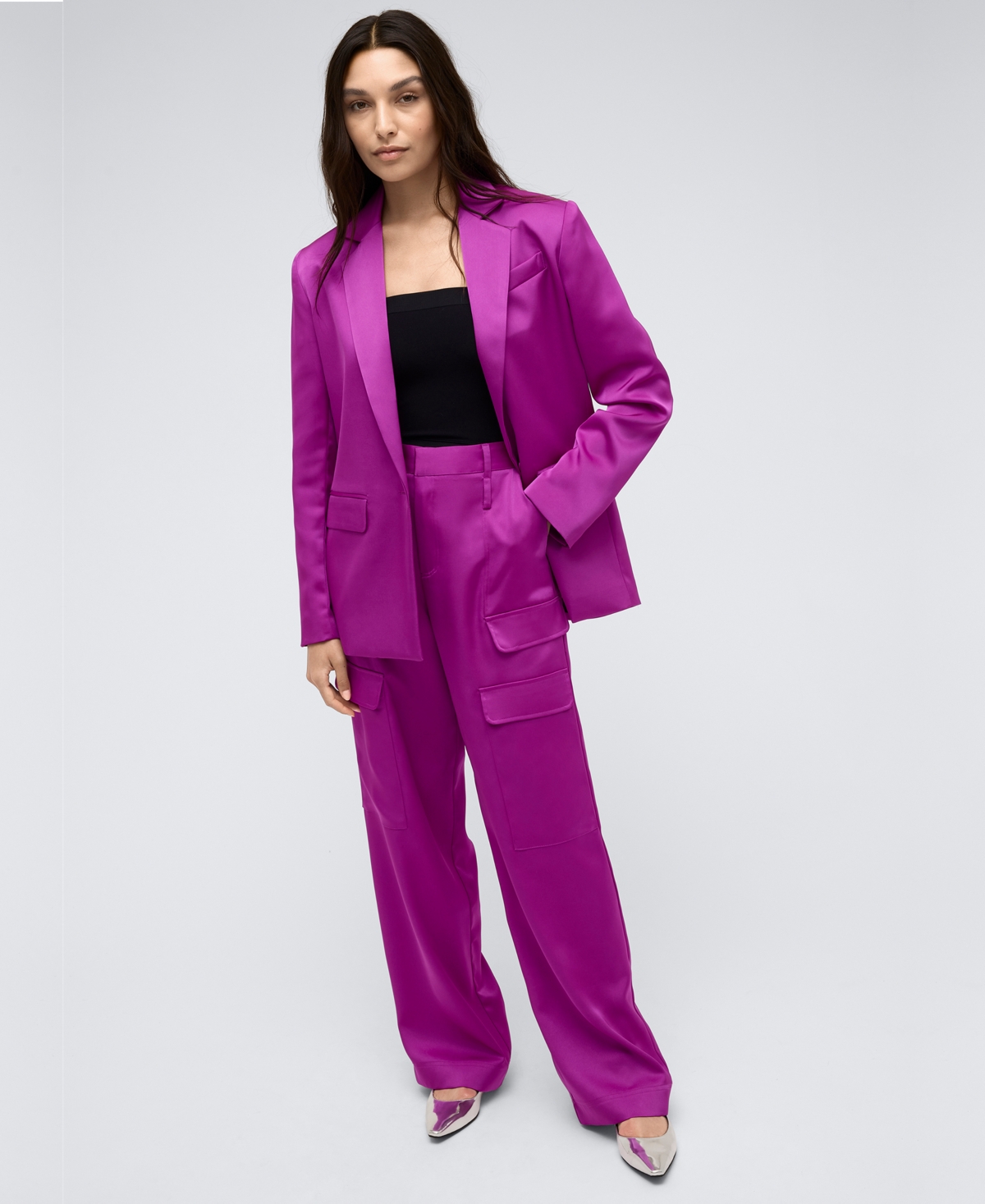 Kenneth Cole Women's High Rise Satin Double Cargo Pants