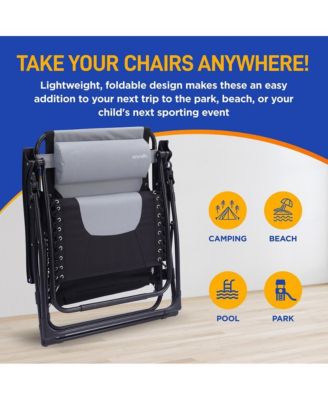 Padded Zero Gravity Lawn Chair with Side Table, Gray and Black