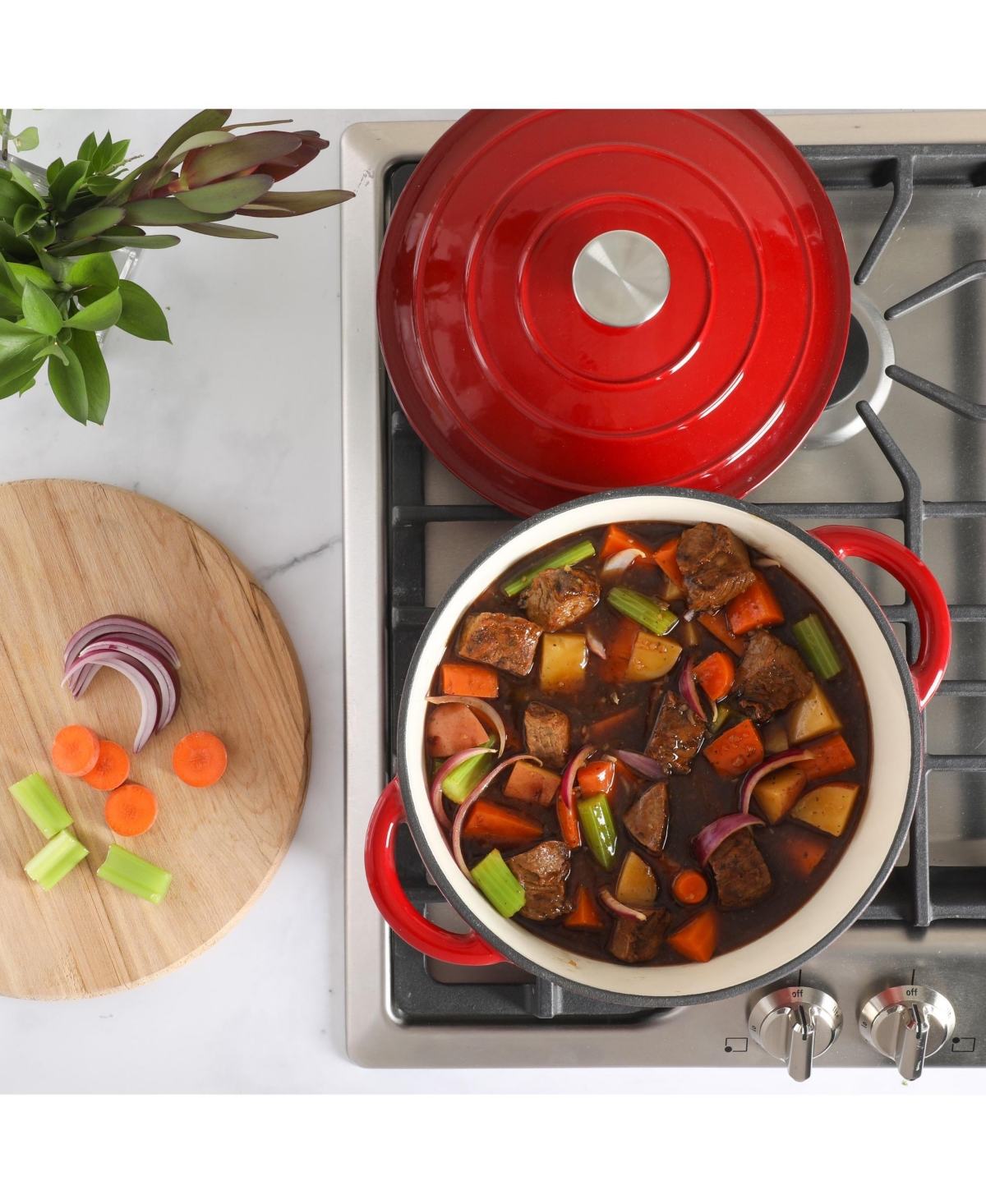 Gibson Home Addlestone 5 Quart Enamel Cast Iron Dutch Oven -- Red