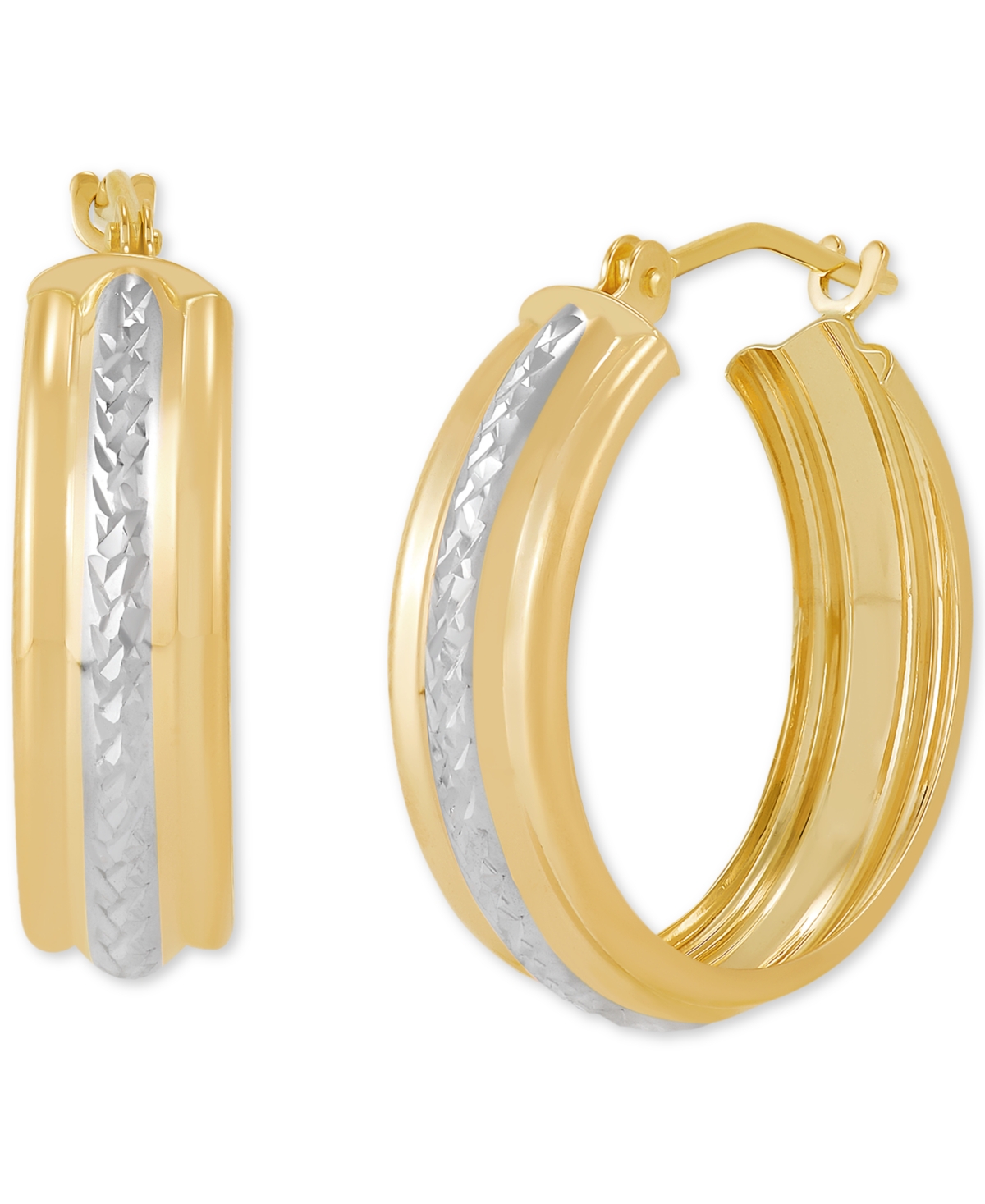Macy's Polished & Textured Two-tone Flex Tube Small Hoop Earrings In 10k Gold, 5/8" In Gold